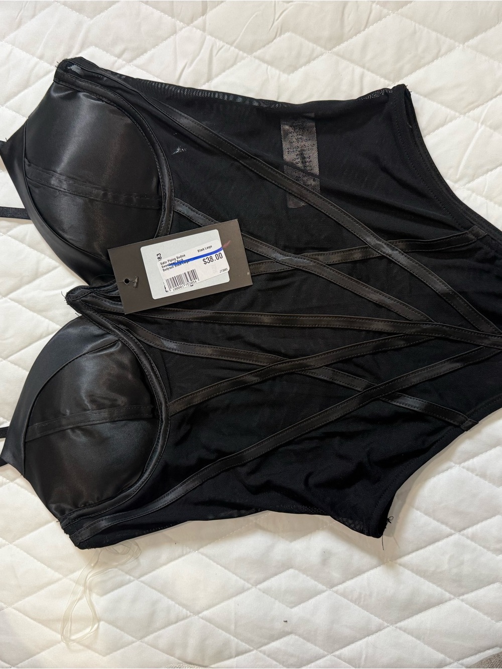 Black Structured Mesh Bodysuit with Contour Cups